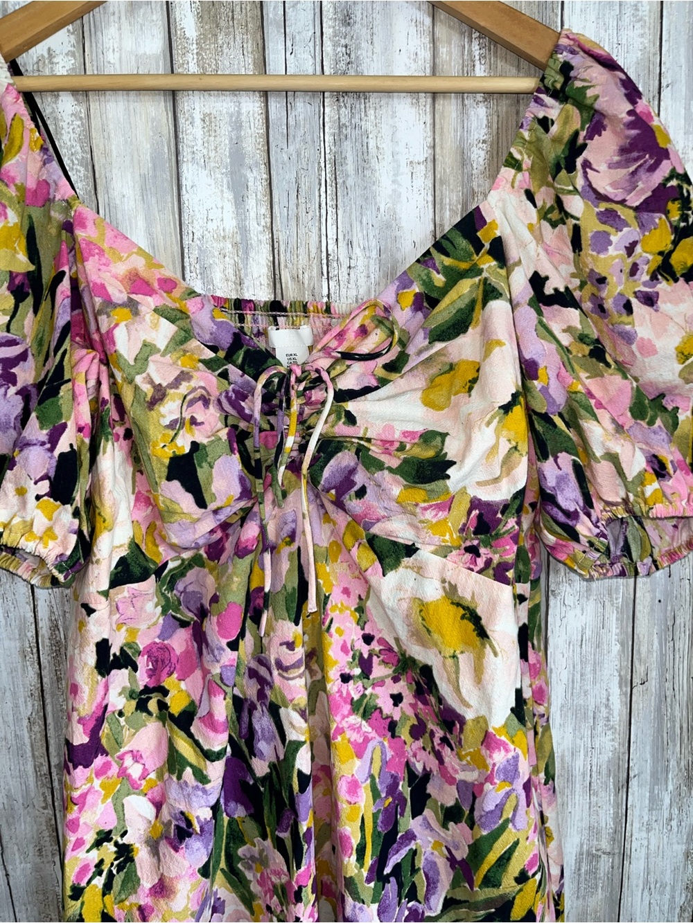 H&M Floral Puff Sleeve Mini Dress Cottagecore Square Neck XL - Picture 4 of 8